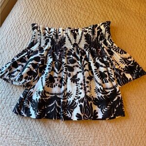 NWOT Marie Oliver Elodie Off-The-Shoulder 100% Linen Top - Palma Print, Small